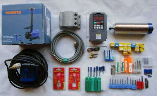 220V 800W ER11 Water Cooled Spindle Motor, VFD, Clamp, Collets, Bits, Water Pump