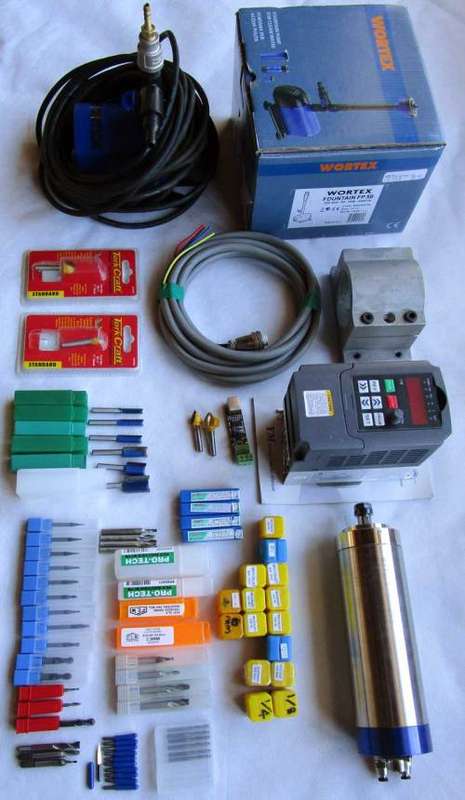 220V 800W ER11 Water Cooled Spindle Motor, VFD, Clamp, Collets, Bits, Water Pump