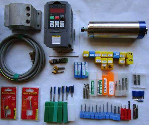 220V 800W ER11 Water Cooled Spindle Motor, VFD, Clamp, Collets, Bits, Water Pump