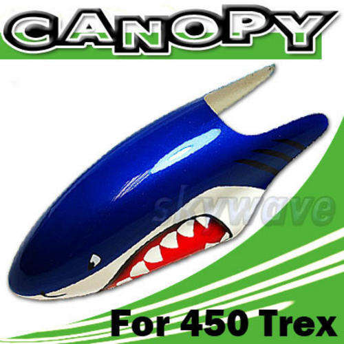 Fibre Glass Canopy For 450 size R/C Helicopter T-rex CopterX  Esky Belt CP V2 (SHARK ATTACK) Sale!!