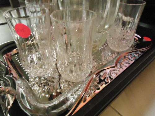 Set of 6 large glasses jug and tray