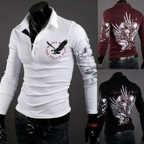 Cotton Polyester Tercel Printed Long Sleeve Slim Men Polo Shirt