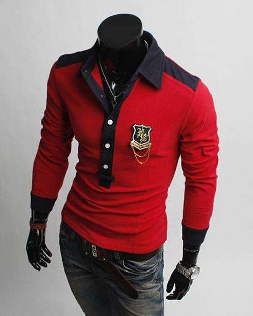 Turndown Collar Slim Figure Long Sleeve Men Polo Shirts