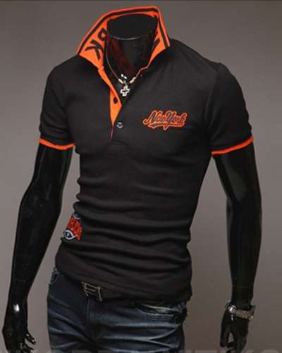 Two Tone Cotton Turndown Collar Short Sleeve Men Shirt by Qooeen