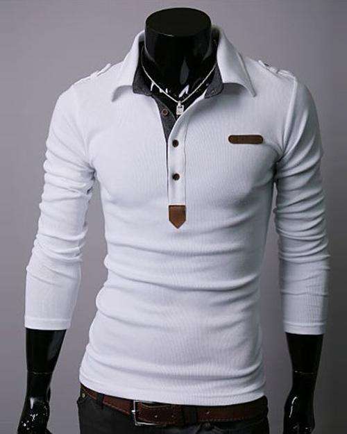 Slim Button Long Sleeve Men Shirt by POPHOMME