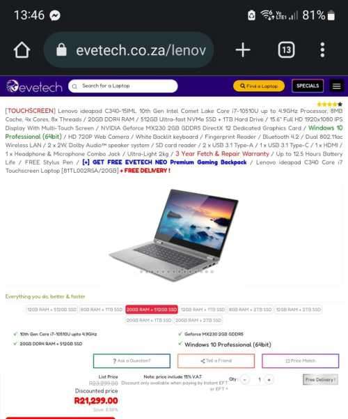 Core i7 10th Gen Lenovo IdeaPad C340 Flip 14``, 2in1 Touch Gaming Laptop, 512NVMe, 20G RAM, Backlit