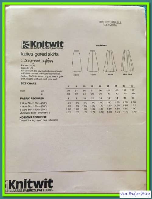 COMPLETE - KNITWIT PATTERN 2000: LADIES GORED SKIRTS (SIZE 6 - 22)