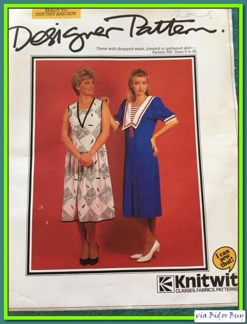 COMPLETE - KNITWIT PATTERN 500: DRESS WITH DROPPED WAIST, PLEATED OR GATHERED SKIRT (SIZE 6 - 22)