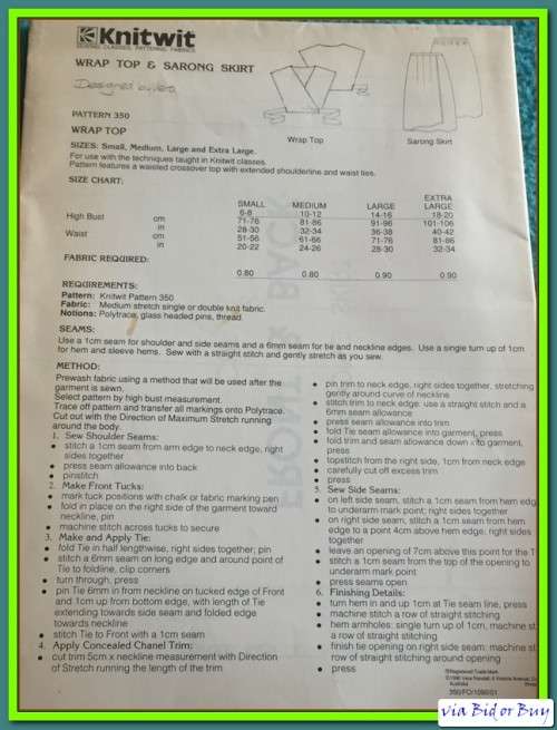 KNTWIT PATTERN 350 (WRAP TOP & SARONG SKIRT) SMALL, MEDIUM, LARGE & EXTRA LARGE
