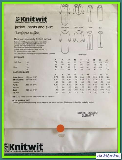 KNITWIT - DESIGNER PATTERN 720: JACKET, PANTS AND SKIRT SIZES 6 - 22
