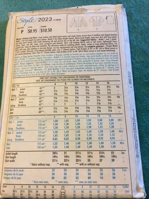 STYLE: PATTERN 2023 MISSES' JACKET AND SKIRT (SIZES 6 - 16) UNCUT