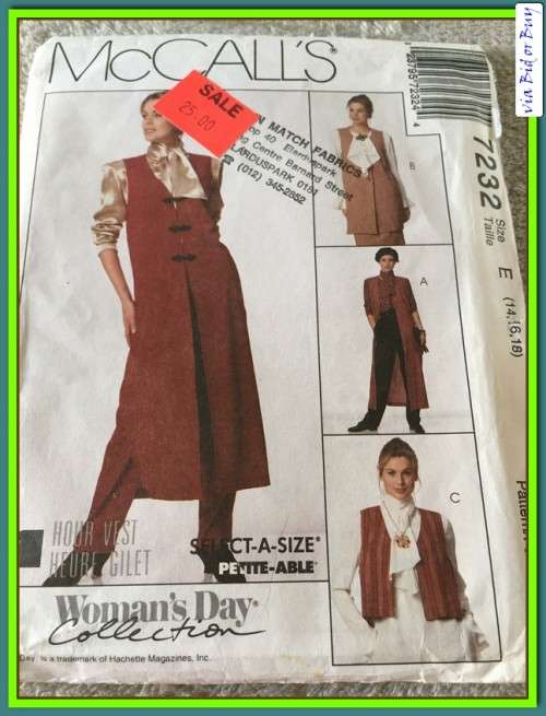 PATTERN MCCALL'S 7232 - VESTS (SIZE 14,16,18)