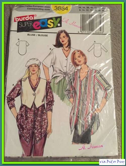 PATTERN BURDA 3884 - BLOUSE (SIZE 8/10/12/14/16/18/20)