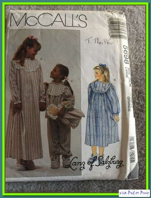 PATTERN MCCALL'S LANZ OF SALZBURG 5698 - CHILDREN'S AND GIRLS SLEEPWEAR,BOOTIES& DOLL (SIZE 2 - 14