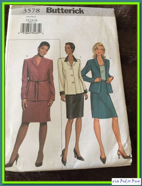 PATTERN BUTTERICK 3578 - JACKET/SKIRT (SIZE 12,14,16)