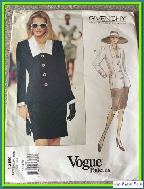 PATTERN VOGUE 1298 (GIVENCHY) - TOP AND SKIRT (SIZE 12-14-16, 6-22)