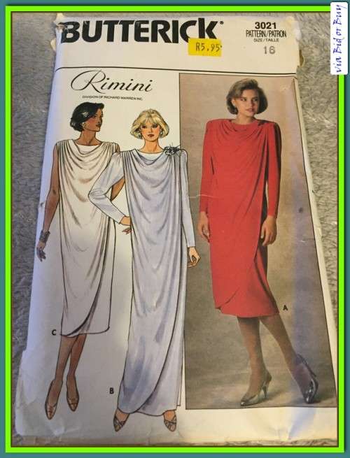 PATTERN BUTTERICK (RIMINI) 3021 - DRESS (SIZE 16, 8-16)