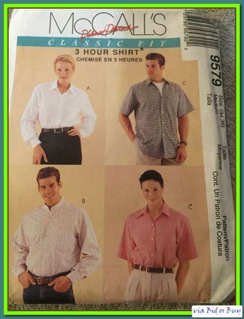 PATTERN MCCALL'S 9579 - MISSES' AND MEN'S UNISEX SHIRT (S-M-L-XL-XXL, 34,36)