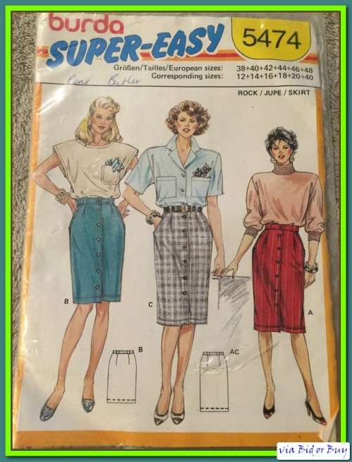 PATTERN BURDA 5474 - SKIRT (SIZE 12-14-16-18-20-40)