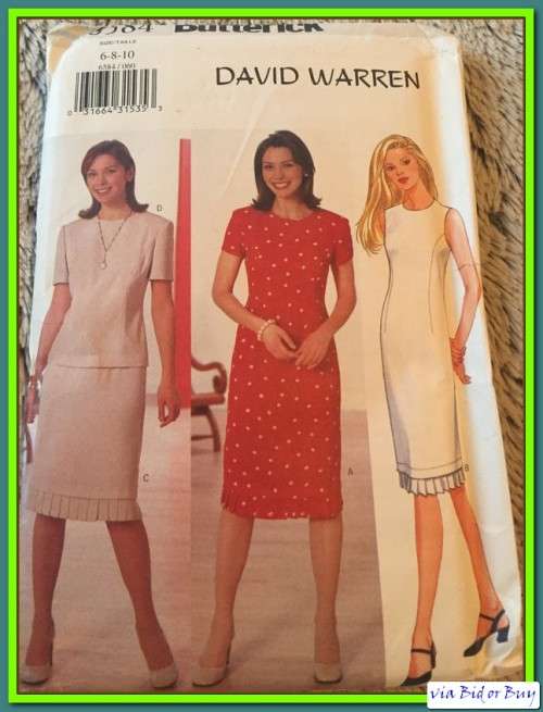 PATTERN BUTTERICK 6584 (DAVID WARREN)  - DRESS/TOP/SKIRT (SIZE 6-10, 6-22)