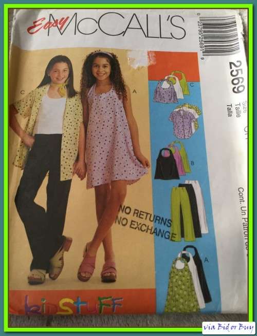 PATTERN MCCALL'S 2569 (KIDSTUFF)(UNUSED)  - GIRLS' DRESS/TOP/SHIRT/ PANTS (SIZE 7-8-10, 7-14)