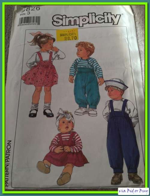 PATTERN SIMPLICITY 8826 - TOOLERS' JUMPER, OVERALLS OR PANTS & KNIT TOP (SIZE 3, 1/2-3)