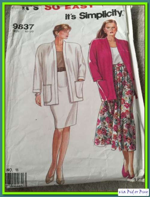 PATTERN SIMPLICITY 9837 - PLEATED SKIRT, SLIM SKIRT & UNLINED JACKET (SIZE 10-20)