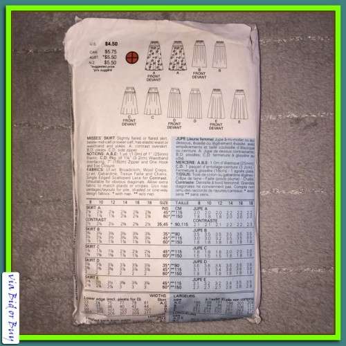 PATTERN BUTTERICK 3774 - SKIRT (SIZE 18, 8-18)