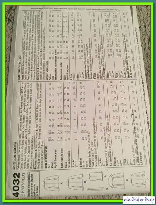PATTERN SIMPLICITY 4032 - JACKETS/VEST (UNUSED)(SIZE 8-10-12-14-16.....8-24)