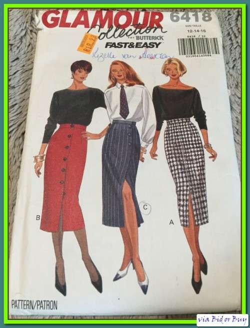PATTERN BUTTERICK 6418 GLAMOUR - SKIRT (SIZE 12-14-16, 6-22)