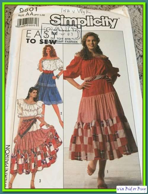 PATTERN SIMPLICITY 9601 - BLOUSE & SKIRT (SIZE PT-LG, 30.5 - 46)