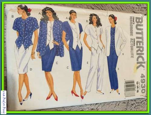 PATTERN BUTTERICK 4930 WARDROBE - JACKET/TOP/SKIRT/PANTS (SIZE 12-14-16, 6-22)