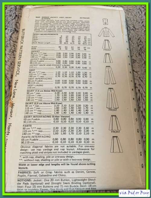 PATTERN BUTTERICK 4660 - JACKET/VEST/SKIRTPANTS (SIZE 16, 8-16)