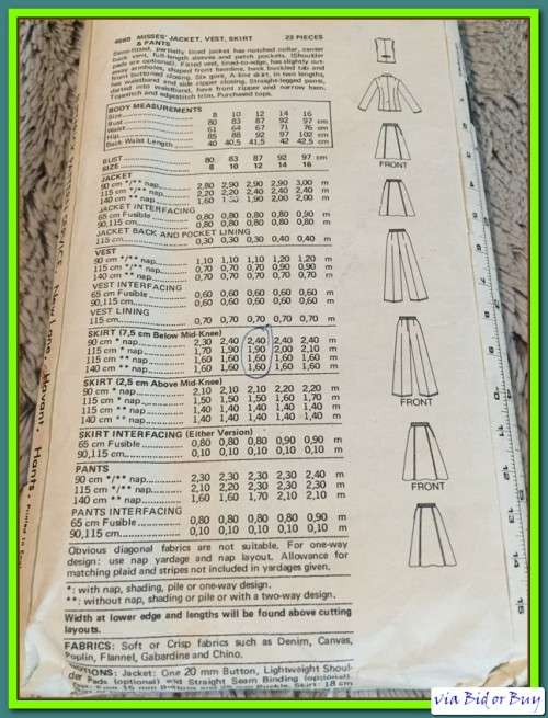 PATTERN BUTTERICK 4660 - JACKET/VEST/SKIRT/PANTS (SIZE 12, 8-16)