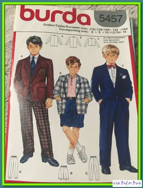PATTERN BURDA 5457 - BOUYS' SHORTS/PANTS/ JACKET (SIZE 6-8-10-12/14-16)