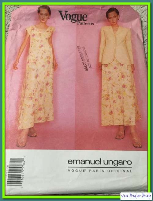 PATTERN VOGUE 1977 (EMANUEL UNGARO) - JACKET & DRESS (12-14-16, 6-22)