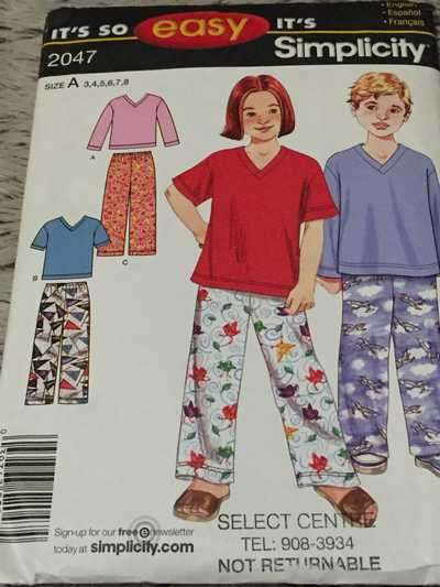 PATTERN SIMPLICITY 2047 - CHILDREN'S PANTS AND TOP (UNUSED)(SIZE 3/4/5/6/7/8)