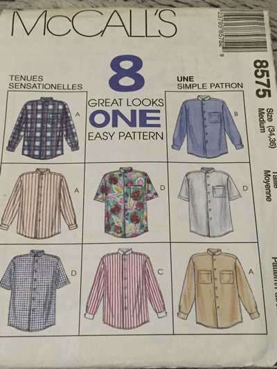 PATTERN MCCALL'S 8575 - MISSES' AND MEN'S SHIRT (UNUSED)(SIZE 34/36...SMALL - XX-LARGE)