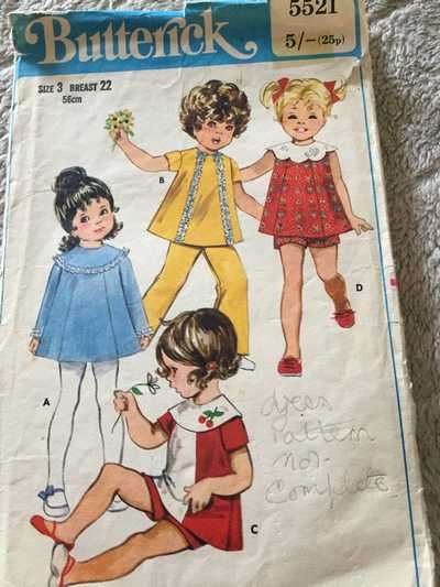 PATTERN BUTTERICK 5521 - TODDLER'S DRESS, PANTS & SHORTS (SIZE 3, 1/2-3)