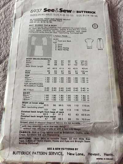 PATTERN SEE & SEW 6937 - TOP & SKIRT (SIZE 8-10-12, 8-18)