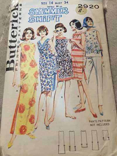 PATTERN BUTTERICK 2920 - SKIMMER SHIFT (SIZE 14, 10-16)