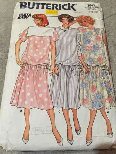 PATTERN BUTTERICK 3645 - MATERNITY OR LOOSE FITTING DRESS (SIZE 6-8-10, 6-16)