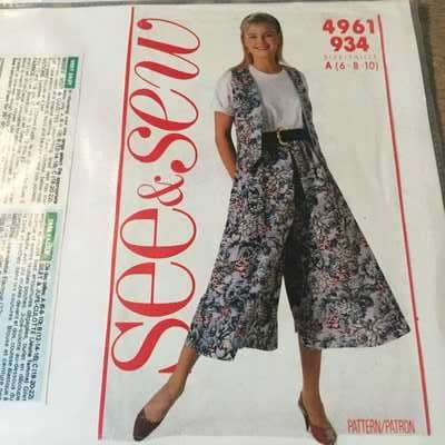 PATTERN SEE & SEW 4961 - VEST & CULOTTES (SIZE 6-8-10)