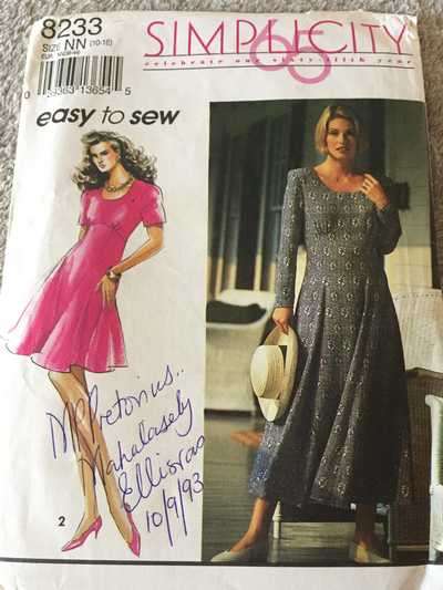 PATTERN SIMPLICITY 8233 - DRESS IN 2 LENGTHS (SIZE 10-16)