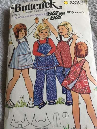 PATTERN BUTTERICK 5332 - TODDLERS' REVERSIBLE JUMPER, PANTS AND PANTIES (POCKET PIECE MISSING)