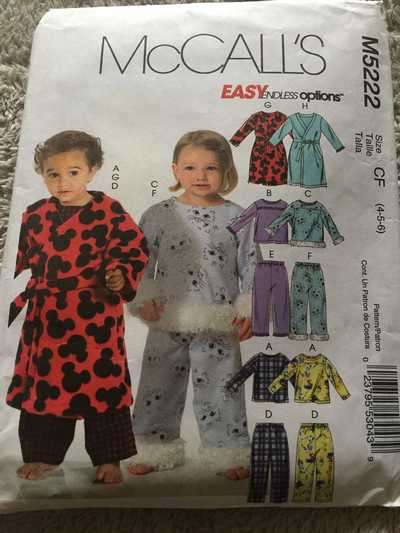 PATTERN MCCALL'S M5222 - TODDLERS' AND CHILDREN'S TOPS, PANTS, ROBE AND BELT (SIZE 4-6)