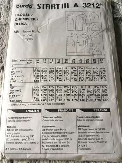 PATTERN BURDA 3212 - BLOUSE (SIZE 10-28)