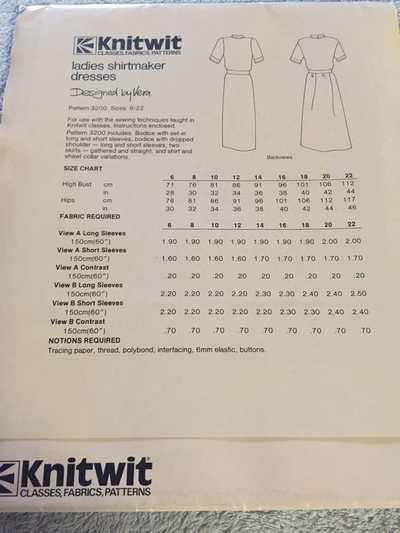 PATTERN KNITWIT 3200 (UNUSED) - SHIRTMAKER DRESSES (SIZE 6-22)
