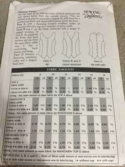 PATTERN SEWING WITH CONFIDENCE 3 (UNUSED) - WAISTCOAT/TOP
