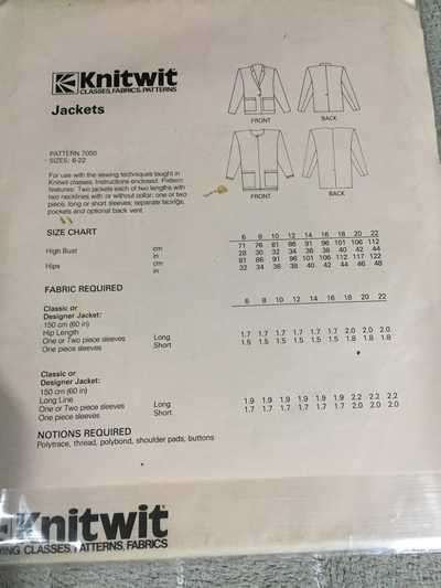 PATTERN KNITWIT 7000 - JACKETS (SIZE 6 - 22)